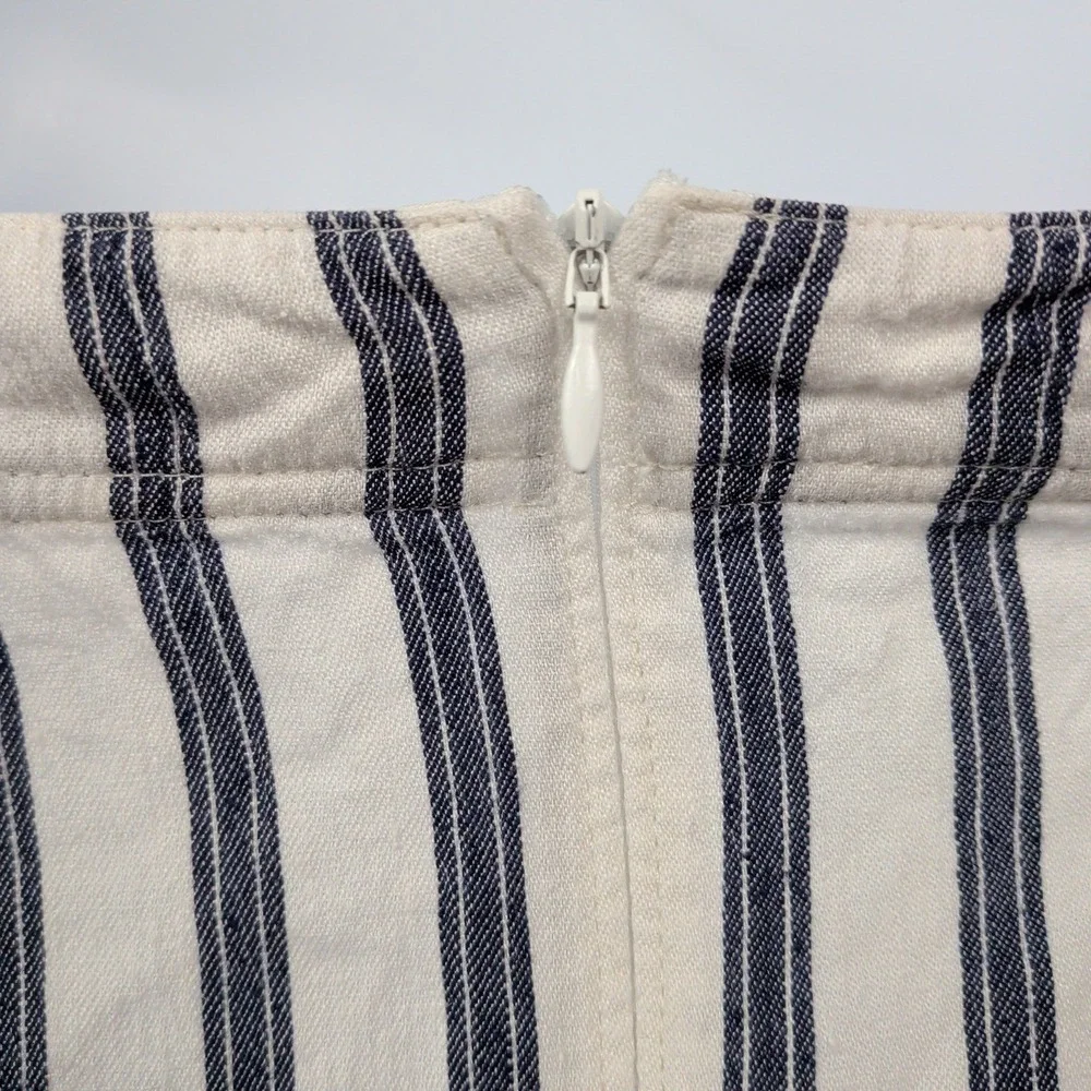 Coastal Striped Linen Blend Mini Skirt Theory Matai Chonos White‎ Blue Size 12